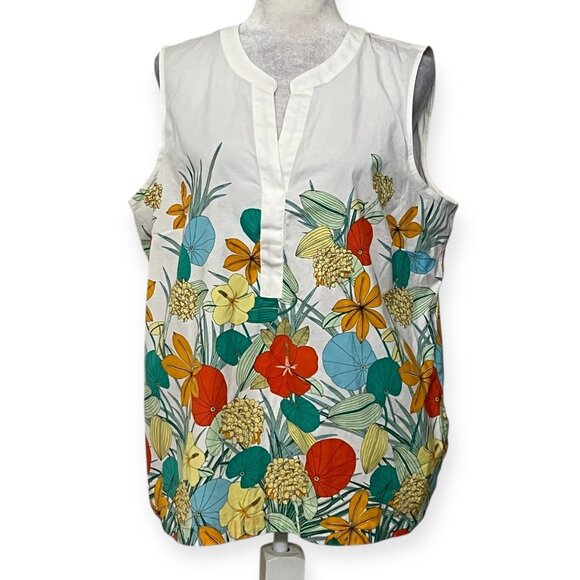 Talbots Tops - Talbots Petite Non-Iron Sleeveless Floral Print Top Women’s XLP White Multicolor